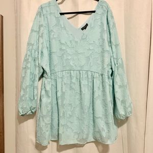 Beautiful Lane Bryant aqua top with floral detailing